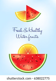 Fresh and healthy fruits with fresh red watermelon and orange fruits - vector illustration