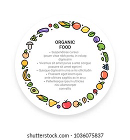 Fresh and healthy fruits and vegetables in circle. Vegetarian organic food design concept