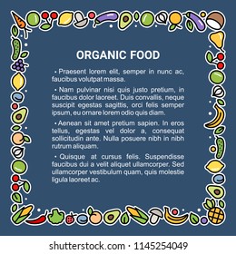 Fresh and healthy fruits and vegetables square frame, menu background