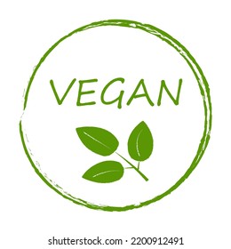 Etiquetas y etiquetas del logotipo de comida vegetal ecológica fresca y saludable. Ilustración dibujada a mano por vectores. Señal de comida vegana con hojas. Plantilla de emoticones ecológicos, biológicos, veganos para productos ecológicos y ecológicos.