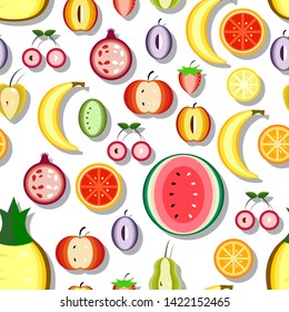 Fresh and healthy seamless fruit pattern or background. Clear, modern and minimalistic flat design. Eco foods and harvest.