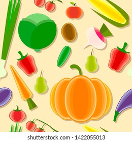 Fresh and healthy seamless vegetables pattern or background. Clear, modern and minimalistic flat design. Eco foods and harvest.