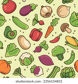Fresh and Healthy Seamless Veggies Pattern Vector Illustration