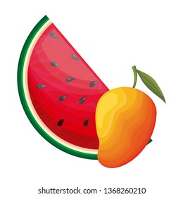 fresh healthy slice of watermelon and mango fruits