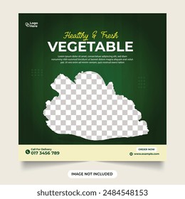 Fresh and healthy vegetable food social media post and Instagram post banner template design. Vegetable food promotional web banner vector with photo placeholders. Fresh vegetable advertisement poster