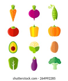 Fresh Healthy Vegetables In Flat Style Organic Icons Set