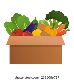 Fresh healthy vegetables and fruits in a delivery box, online grocery shopping concept