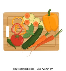 Fresh healthy vegetables on a chopping board, healthy food and cooking concept