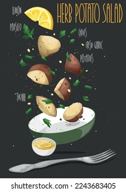 Fresh Herb Potato Salad. Vector illustration