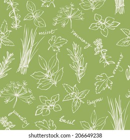 Fresh herbs seamless background vector