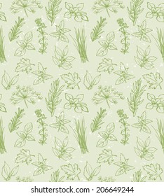 Fresh herbs seamless background vector