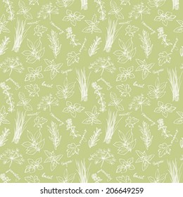 Fresh herbs seamless background vector