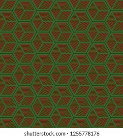 Fresh hexagonal pattern vector. Design line shape red gold on green background. Design print for textile, wallpaper, banner, paper, background. Set 6