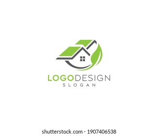 Icono de casa fresca con diseño de logotipo de vector de hoja verde, diseño de logotipo de hoja, hogar, logotipo de icono de casa, diseño de logotipo de vector natural