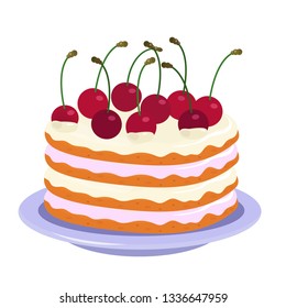 
Fresh homemade cherry or cherry pie. Delicious cake with cream or white icing