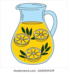 Fresh homemade lemonade with fruit vector illustration. Ideal for picnic themes, restaurant menus and summer designs.