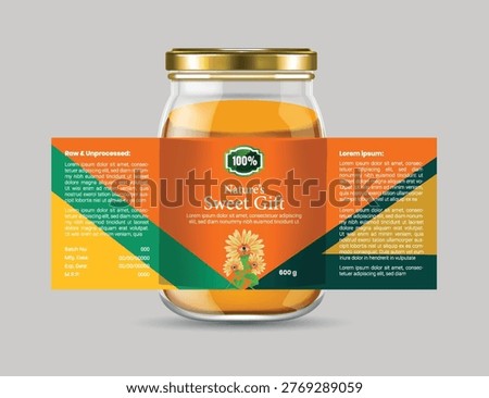 Fresh Honey Jar Label Mockup Packaging Design with Glass Bottle and Golden Cap