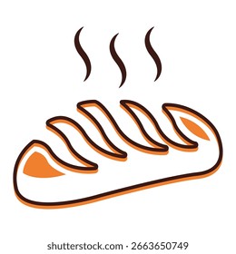 Rebanada de pan caliente fresco con vapor ascendente que muestra textura horneada caliente y Ilustración vectorial de color marrón dorado