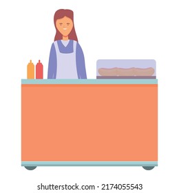 Fresh hot dog icon cartoon vector. Food stand. Market shop
