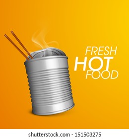 Fresh hot food delivery background with packed hot food and chopsticks. 