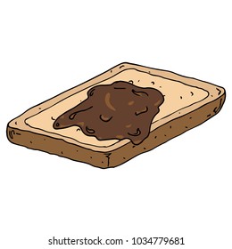 Fresh and hot toast with nut paste. Vector illustration toasted toast smeared with chocolate paste. Hand drawn piece of bread with a crust. 