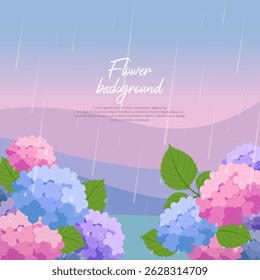 Hortensias frescas en un día lluvioso