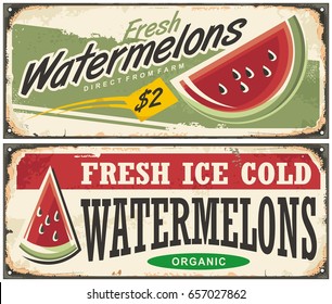 Fresh ice cold watermelons retro advertisement signs