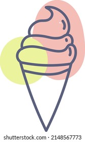Fresh ice cream in cone, illustration, vector on a white background.