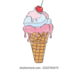 Design de impressão gráfica de sorvete fresco para camiseta, vestuário, cartazes, fundo e outros. Bom clube. cereja sorvete aquarela arte vetorial, Aproveite o verão com doce.