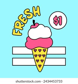FRESH ICE CREAM ILLUSTRATION, SLOGAN PRINT VECTOR
