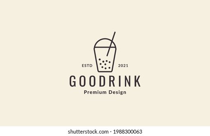 fresh ice drink boba lines hipster logo symbol vector icon illustration graphic design