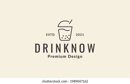 fresh ice drink boba lines hipster logo symbol vector icon illustration graphic design