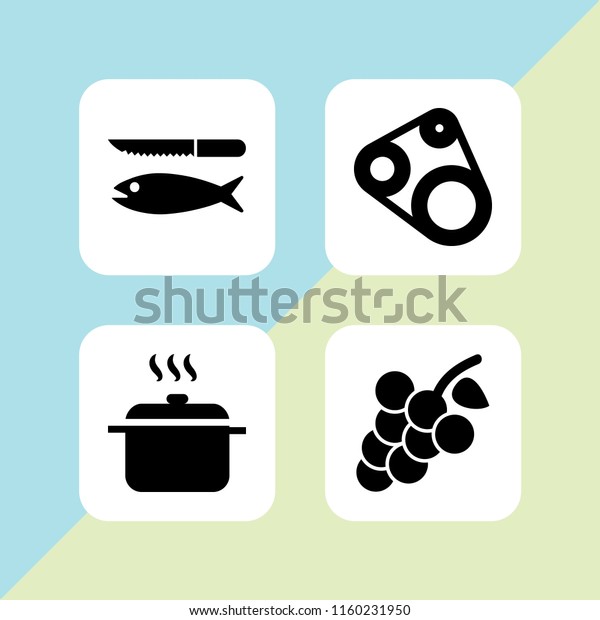 fresh icon. 4 fresh set with cook,\
grape, fish and motor vector icons for web and mobile\
app