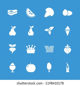 Fresh icon. collection of 16 fresh filled icons such as apple, milkshake, pear, leaf, strawberry, soda bottle, meat, watermelon. editable fresh icons for web and mobile.