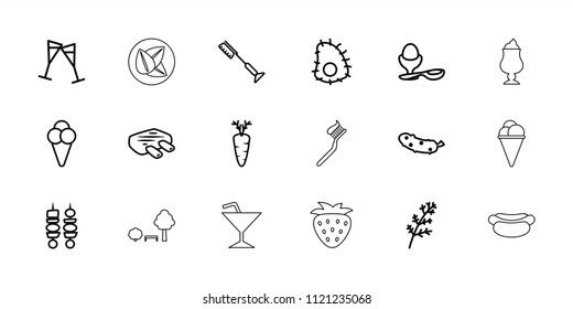 Fresh icon. collection of 18 fresh outline icons such as deel, toothbrush, cucumber, boiled egg, carrot, wine glass, kebab, ice cream. editable fresh icons for web and mobile.