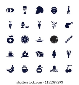 Fresh icon. collection of 25 fresh filled icons such as sausage, strawberry, cherry, chili, crab, boiled egg, pie, cup. editable fresh icons for web and mobile.