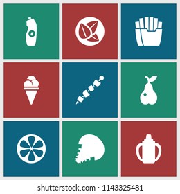 Fresh icon. collection of 9 fresh filled icons such as water bottle, pear, lemon, extinct sea creature, leaf, baby bottle. editable fresh icons for web and mobile.