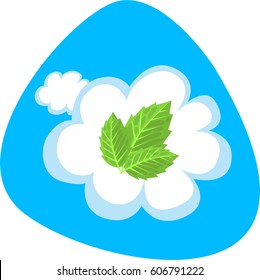 Fresh icon. Mint leaf in air cloud. Isolated. On blue background.