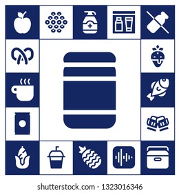 fresh icon set. 17 filled fresh icons.  Simple modern icons about  - Apple, Pretzel, Coffee cup, Baby food, Soda, Strawberry, Fish, Toast, Corn, Caviar, Gel, Pineapple, Dairy