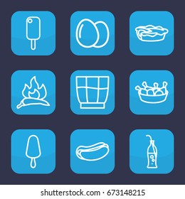 Fresh icon. set of 9 outline fresh icons such as egg, chili, hot dog, ice cream on stick, chicken leg, pie, soda bottle, drink