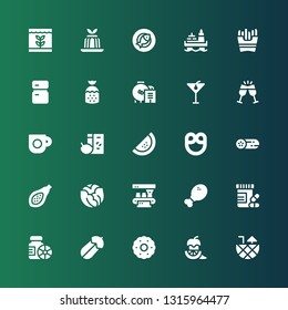 fresh icon set. Collection of 25 filled fresh icons included Cocktail, Pepper, Biscuit, Courgette, Bottles, Vitamins, Chicken leg, Bottle, Cabbage, Papaya, Cucumber, Pretzel, Watermelon
