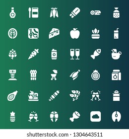 fresh icon set. Collection of 36 filled fresh icons included Salmon, Apple, Ham leg, Fish, Toast, Pineapple, Milk, Shrimps, Brochette, Waffle, Papaya, Juice, Pomegranate, Banana