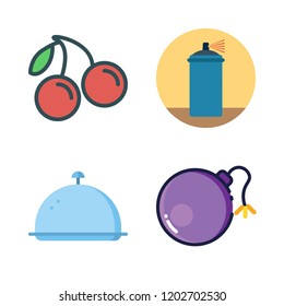 fresh icon set. vector set about tray, cherry, bomb and paint spray icons set.