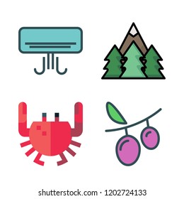 fresh icon set. vector set about air conditioner, forest, grapes and crab icons set.