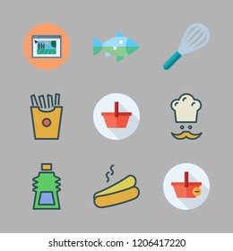 fresh icon set. vector set about gel, image, fish and hot dog icons set.