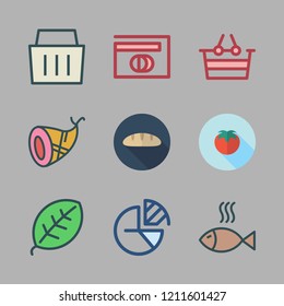 fresh icon set. vector set about leaf, pie chart, fish and ham icons set.