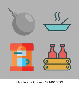 fresh icon set. vector set about milk, bomb, soup and coffee maker icons set.