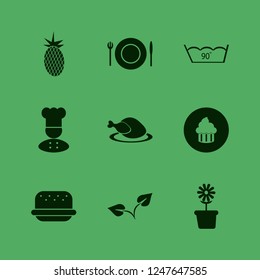 fresh icon. fresh vector icons set flower pot, burger, delicate gentle degrees and hot chicken