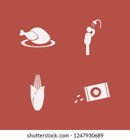 fresh icon. fresh vector icons set man has shower, corn, sowing seeds and hot chicken