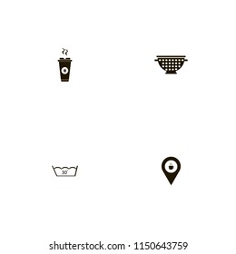 fresh icons. delicate gentle degrees, coffeeshop location, hot coffee and colander vector icons set